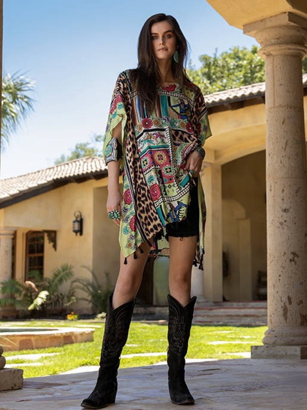 Double D Ranch Matagorda Print Tunic size small lightweight missing tassels